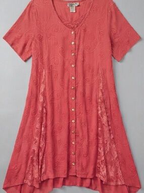 Midnight Velvet Coral Button-Front Swing Dress